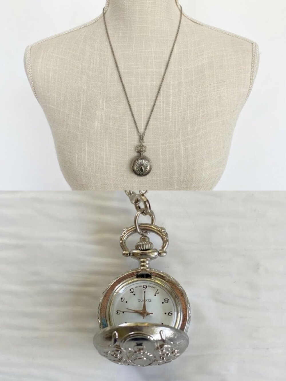 Philip Wells Vintage Silver Pocket Watch Pendant Necklace Locket Quartz